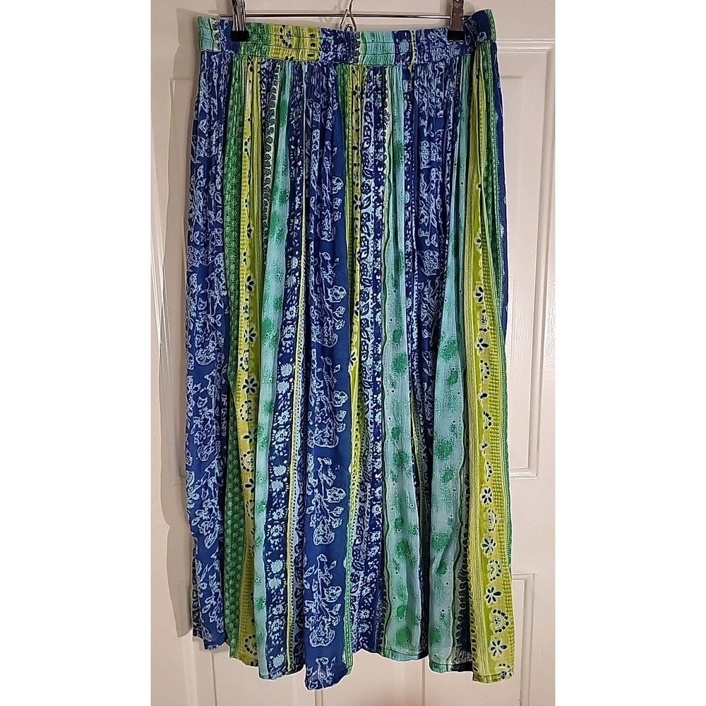 Bedford Fair Women's XL Teal Green Gauzy Boho Hippie Pull‑On Midi Skirt